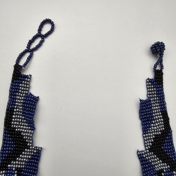 NEW Blue Gray Black Multi Boho Seed Beaded Fringe Statement Necklace - Picture 9 of 10